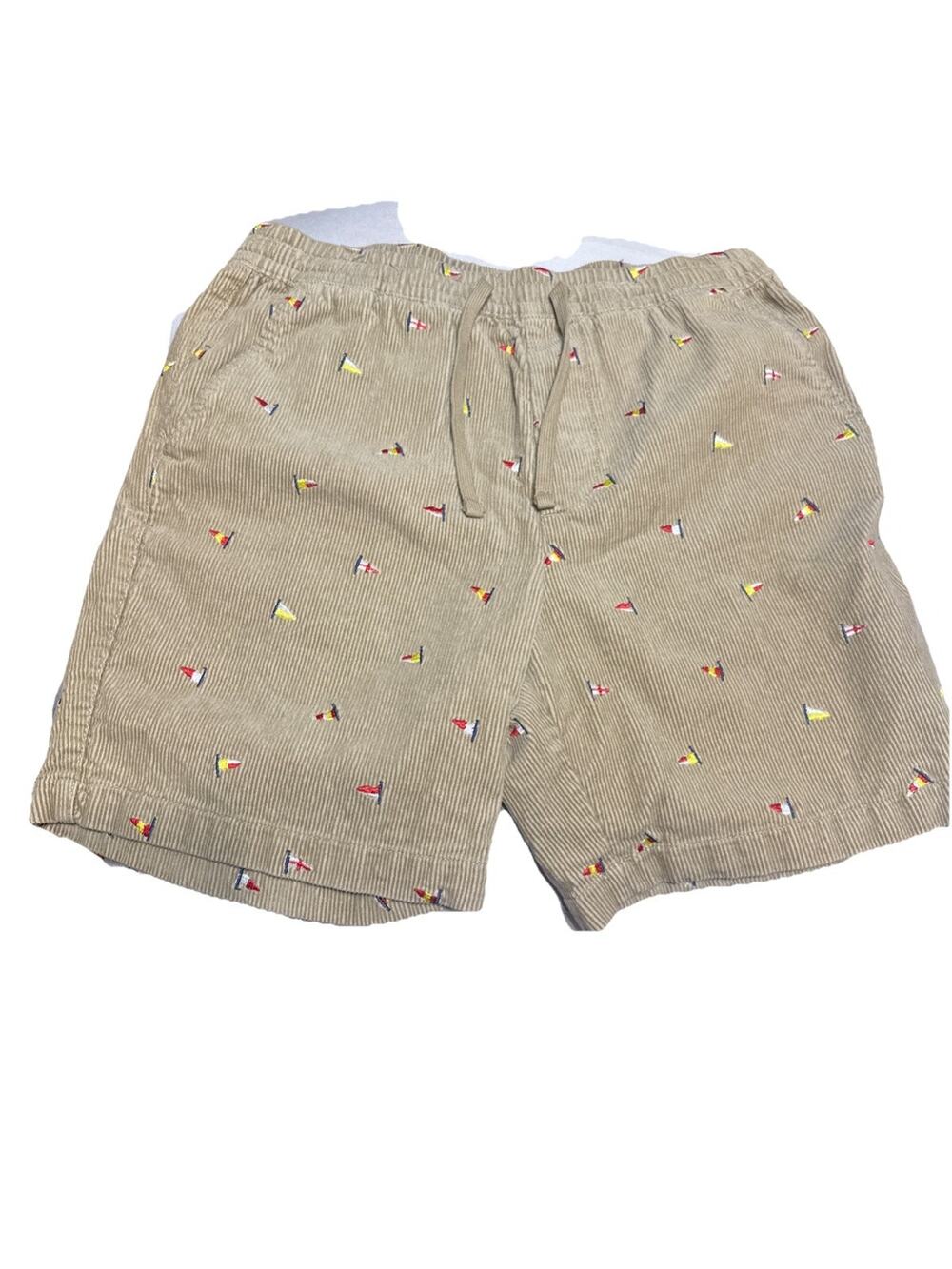 Nautica Mens Beige Corduroy Shorts Nautical Flag Embroidered 100% cotton M